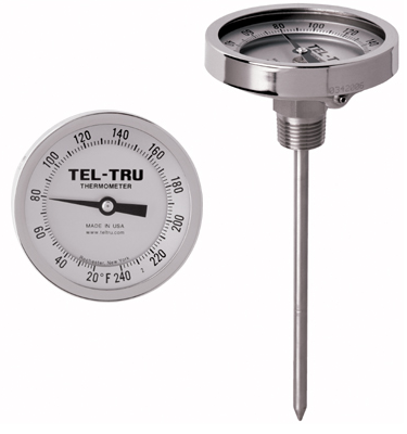 Tel-Tru BQ300 Aluminum Dial BBQ Grill Thermometer - 2.5 Stem